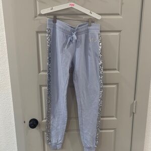 PINK Victoria's Secret Light Blue Sequin Joggers, XS
